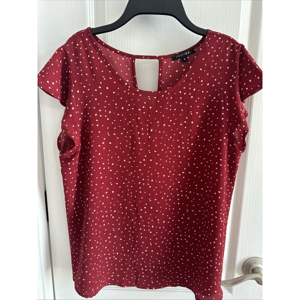 Papermoon Women's Size S Red Polka Dot Flutter Sleeve Blouse